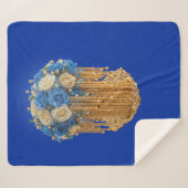 Couverture Sherpa Fleurie Bleu Royal et Or (Devant (Horizontal))