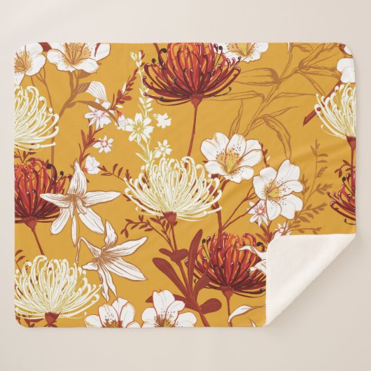 Couverture Sherpa Fleuron Rétro : Art de la ligne florale inachevé (Devant (Horizontal))