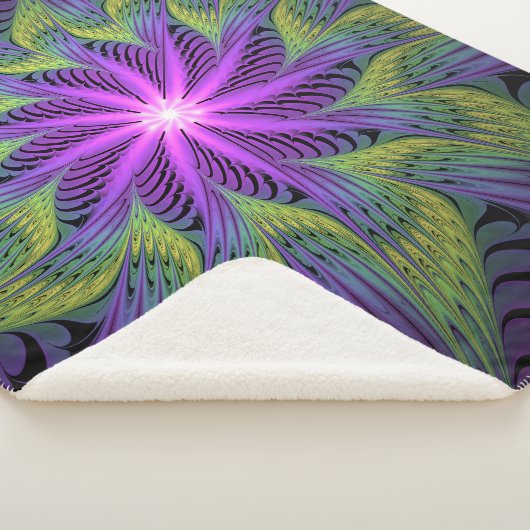 Couverture Sherpa Fleuron vert violet Art Abstrait fractal moderne (3/4)
