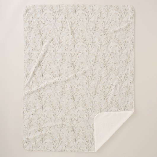 Couverture Sherpa Fleurs blanches crème jolies (Devant)