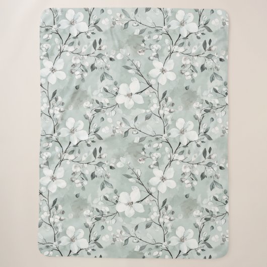 Couverture Sherpa Fleurs blanches gris chic (Devant)