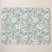 Couverture Sherpa Fleurs blanches gris chic (Devant (Horizontal))