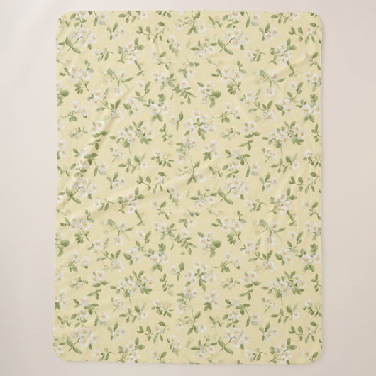 Couverture Sherpa Fleurs blanches jaunes (Devant)