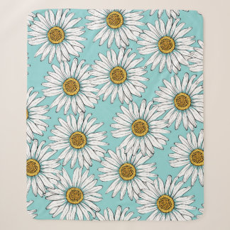 Couverture Sherpa Fleurs blanches marguerites sur Pat vintage bleu s