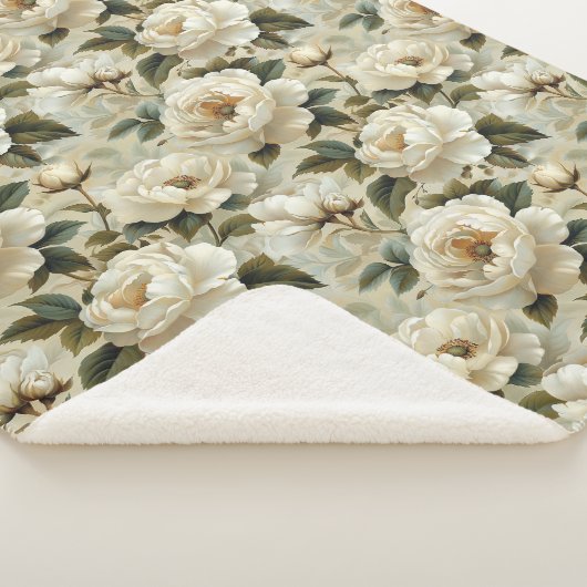 Couverture Sherpa Fleurs blanches sur un arrière - plan crème. (3/4)