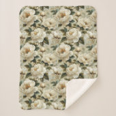 Couverture Sherpa Fleurs blanches sur un arrière - plan crème. (Devant)