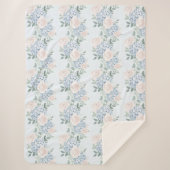 Couverture Sherpa Fleurs bleu rose romantique (Devant)