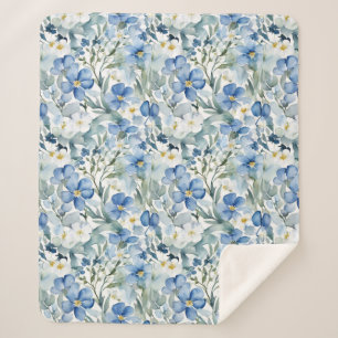 Couverture Sherpa Fleurs Bleues Blancs Aquarelle Chic