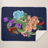 Couverture Sherpa Fleurs bleues chinoises de la marine Dragon (Devant (Horizontal))