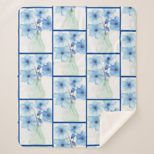 Couverture Sherpa Fleurs bleues dans un vase Cartes de notes