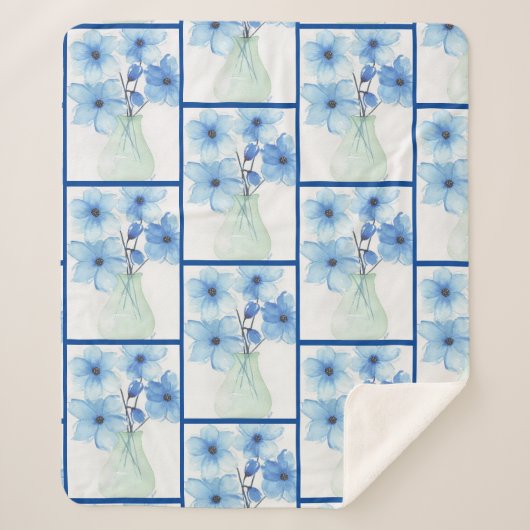 Couverture Sherpa Fleurs bleues dans un vase Cartes de notes (Devant)