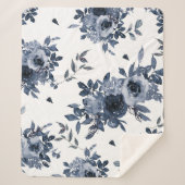 Couverture Sherpa Fleurs bleues de la Marine sur blanc (Devant)