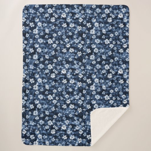 Couverture Sherpa Fleurs bleues Denim (Devant)