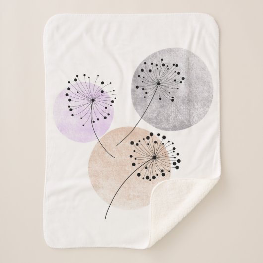 Couverture Sherpa Fleurs Boho Zen Dandelion Sur Cercles Bleus Rose (Devant)