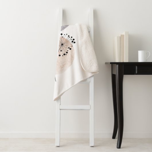 Couverture Sherpa Fleurs Boho Zen Dandelion Sur Cercles Bleus Rose (En situation)