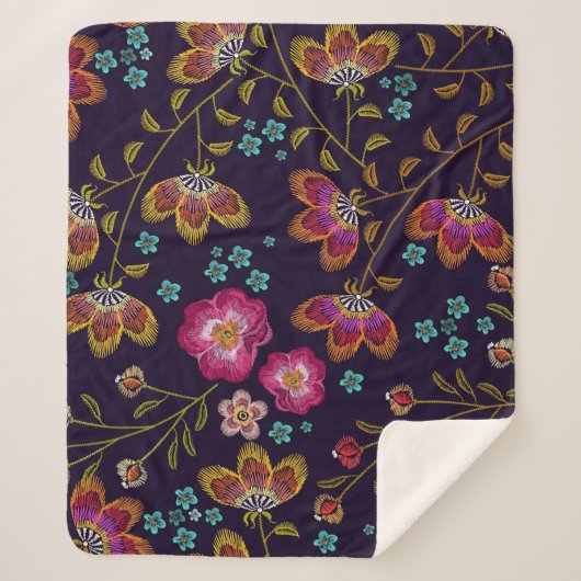 Couverture Sherpa Fleurs brodées : mode sans couture motif (Devant)