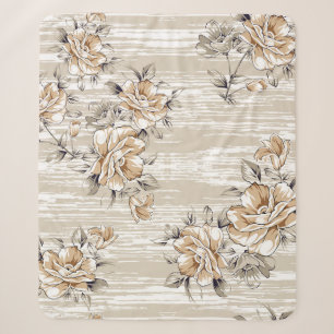 Couverture Sherpa fleurs brunes motif sur fond de texture