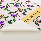 Couverture Sherpa Fleurs Colorées, Fond Rose, Jaune (3/4)