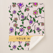 Couverture Sherpa Fleurs Colorées, Fond Rose, Jaune (Devant)