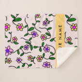 Couverture Sherpa Fleurs Colorées, Fond Rose, Jaune (Devant (Horizontal))