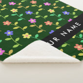 Couverture Sherpa Fleurs Colorées, Fond Vert, Noir (3/4)