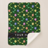 Couverture Sherpa Fleurs Colorées, Fond Vert, Noir (Devant)