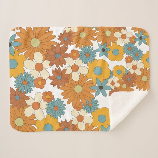 Couverture Sherpa Fleurs colorées rétro Motif (Devant (Horizontal))