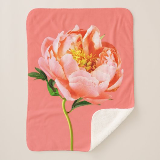 Couverture Sherpa Fleurs | Coral Peony Blossom (Devant)