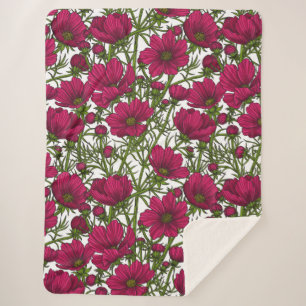 Couverture Sherpa Fleurs Cosmos roses