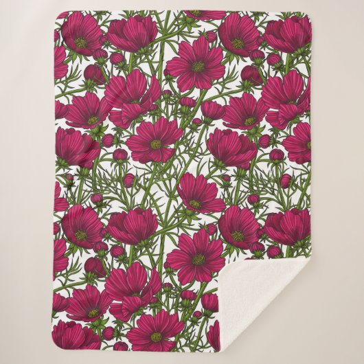 Couverture Sherpa Fleurs Cosmos roses (Devant)