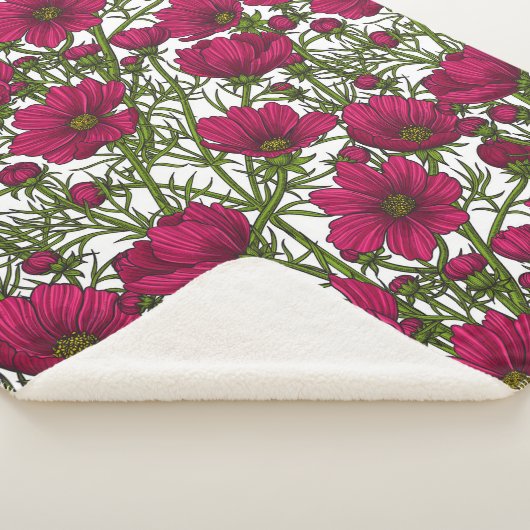Couverture Sherpa Fleurs Cosmos roses (3/4)