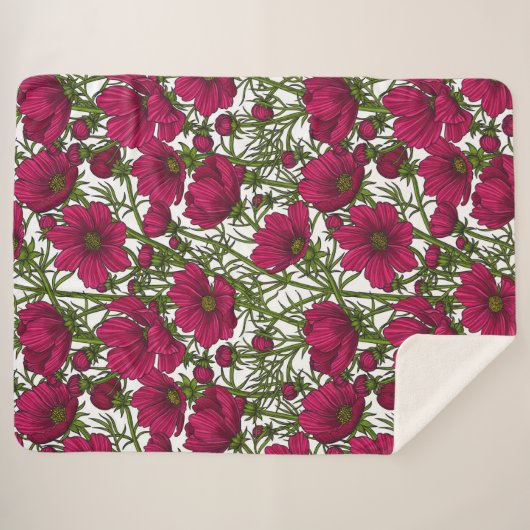 Couverture Sherpa Fleurs Cosmos roses (Devant (Horizontal))