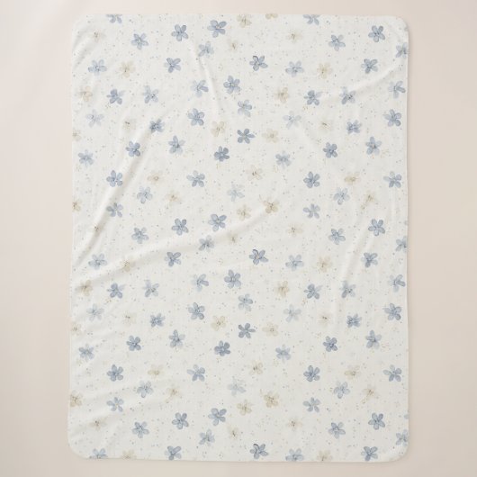 Couverture Sherpa Fleurs Crème Bleu Chic (Devant)