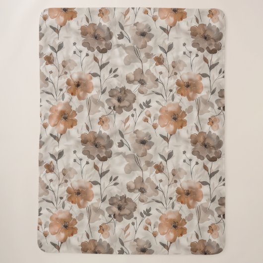 Couverture Sherpa Fleurs Crème Orange Marron (Devant)