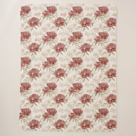 Couverture Sherpa Fleurs Crème Rouge (Devant)