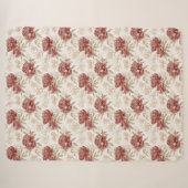 Couverture Sherpa Fleurs Crème Rouge (Devant (Horizontal))
