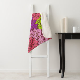 Couverture Sherpa Fleurs Dahlia, Fleurs Colorées, Motif Floral