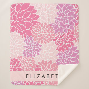 Couverture Sherpa Fleurs Dahlia Roses, Motif De Fleurs, Votre Nom