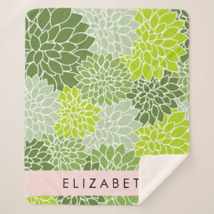 Couverture Sherpa Fleurs Dahlia Vertes, Motif Floral, Votre Nom