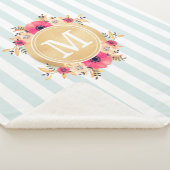 Couverture Sherpa Fleurs d'aquarelle à la menthe Faux or Monogramme (3/4)