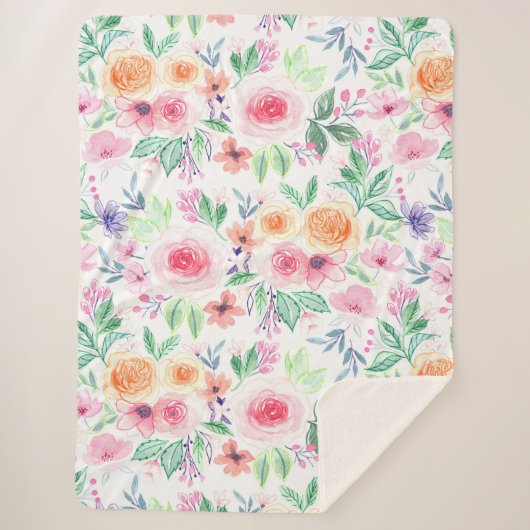 Couverture Sherpa Fleurs d'aquarelle et feuilles (Devant)