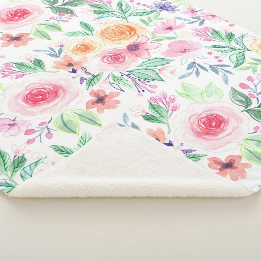 Couverture Sherpa Fleurs d'aquarelle et feuilles (3/4)