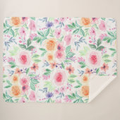 Couverture Sherpa Fleurs d'aquarelle et feuilles (Devant (Horizontal))
