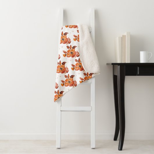 Couverture Sherpa Fleurs d'aquarelle orange I (En situation)