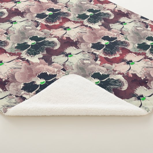 Couverture Sherpa Fleurs d'aquarelle rose, bordeaux (3/4)