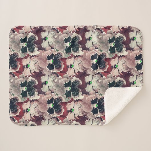 Couverture Sherpa Fleurs d'aquarelle rose, bordeaux (Devant (Horizontal))