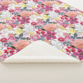 Couverture Sherpa Fleurs d'aquarelle rose et rouge. (3/4)