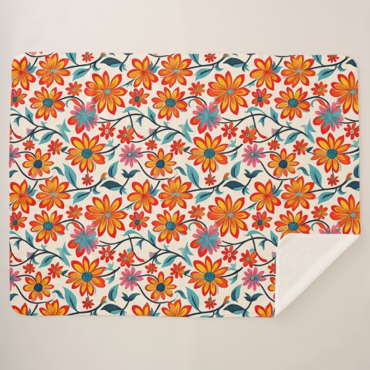 Couverture Sherpa Fleurs d'art populaire Whimsical (Devant (Horizontal))