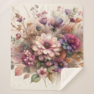 Couverture Sherpa Fleurs d'automne dans les couleurs pastel aquarell