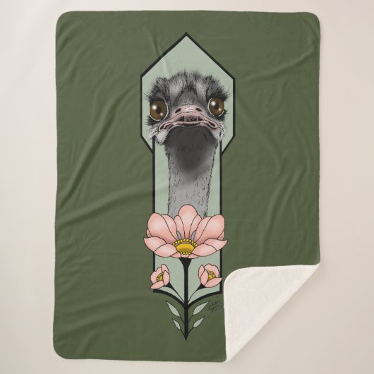 Couverture Sherpa Fleurs d'autruche Art Déco Vert (Devant)